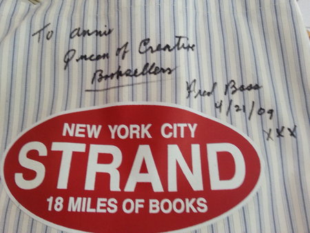 Fred Bass signed Strand Bookstore tote bag "To Annie, Queen of Creative Booksllers". It is a treasured gift from a friend now gone.\\n\\n18/06/2019 19:51